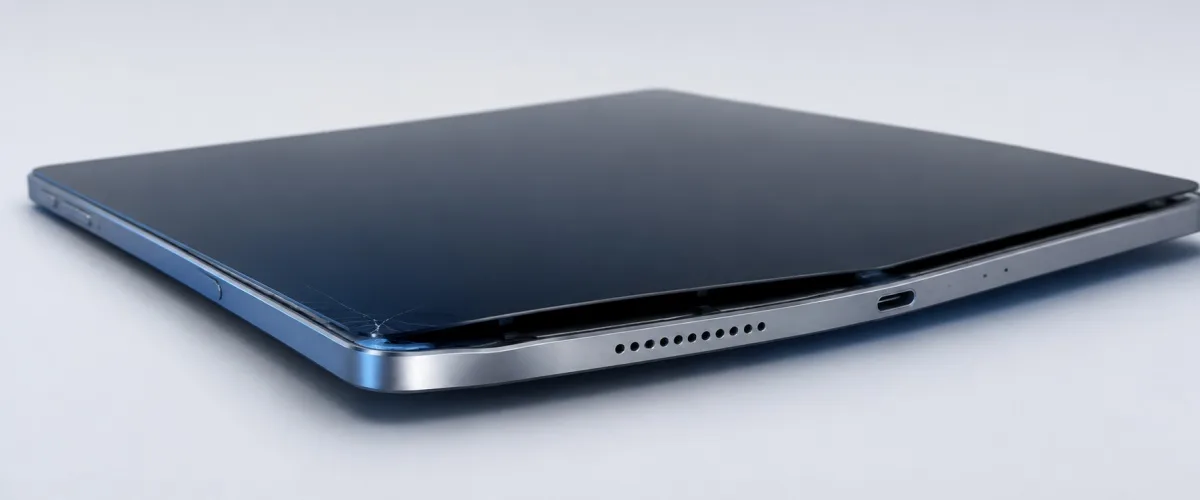Bent iPad frame with lifted screen requiring professional replacement